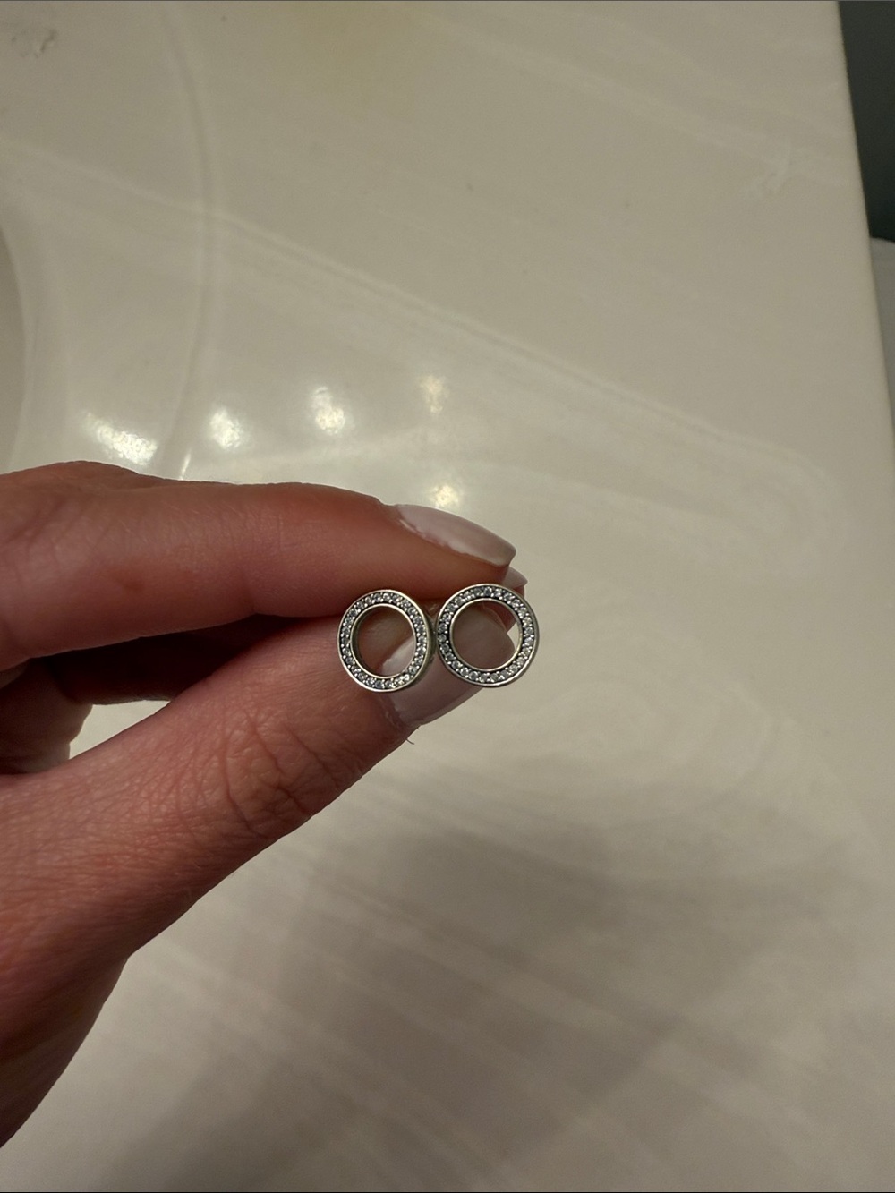 Sterling Silver Circle Pavé Stud Earrings - Silver. Pandora